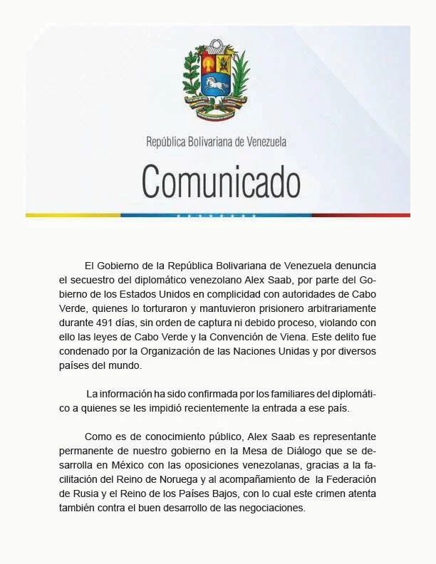 comunicado Venezuela extradición alex saab