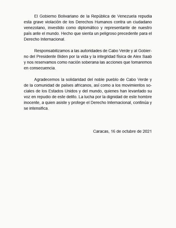 comunicado Venezuela extradición alex saab
